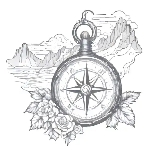Compass With Rocky Mountains And Hawaiian Waterfall