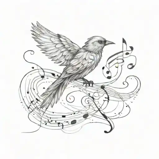 A Tattoo Of A Bird With Feathers Made Of Musical Notes