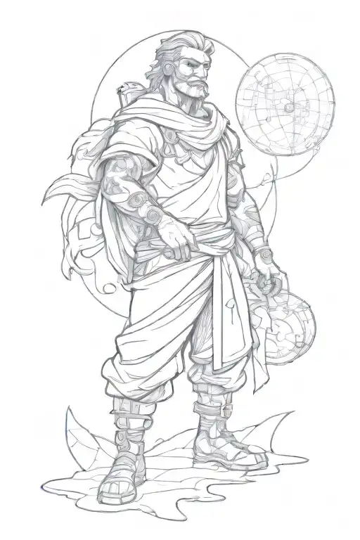 Tattoo Under The Knee Cartoon Character Holds His Hands Above Himself