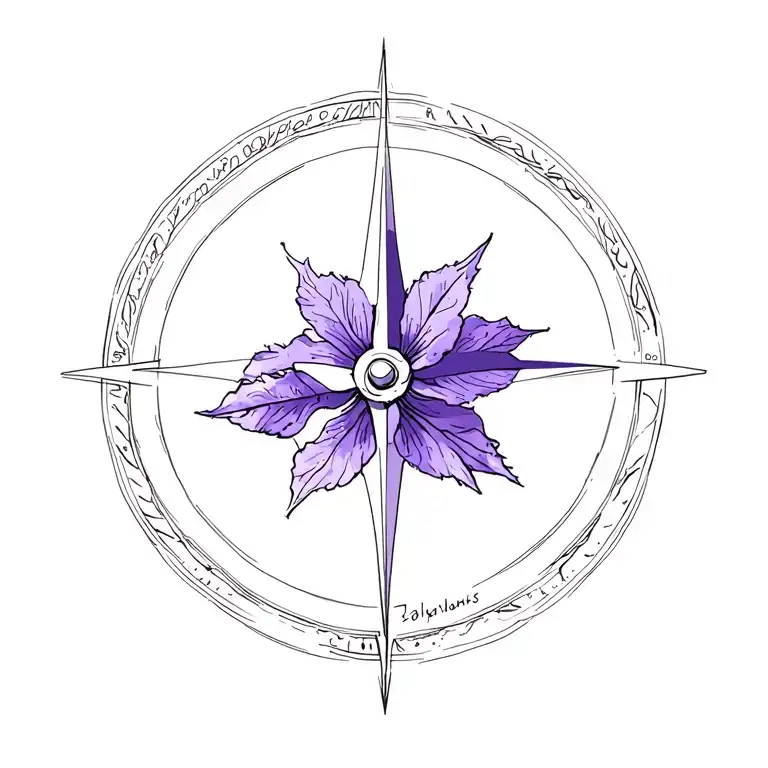 Compass And One Purple African Violet Flower