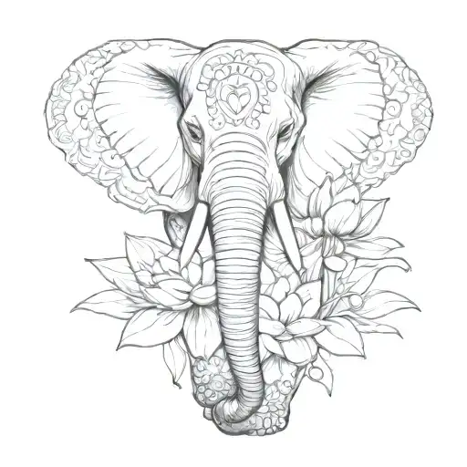 Elephant And Lotus Flower Blooming