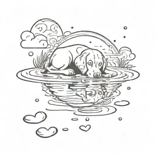 A Playful Design Featuring A Puddle With A Reflection Of A Dog Paw And Heart Floating In The Water