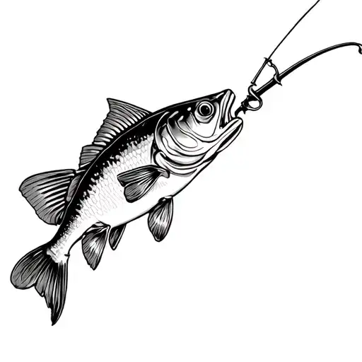 Black And White Detailed Bass Fishing