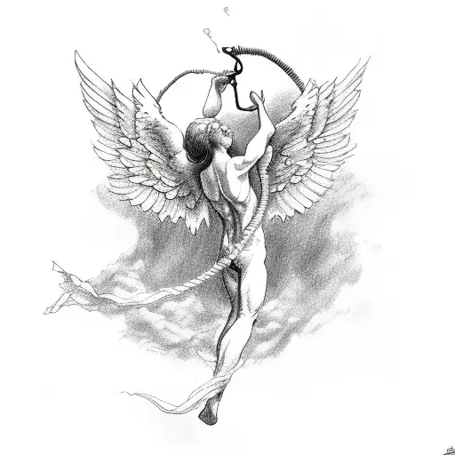 A Sketch-style Tattoo Of A Drowning Angel Reaching For A Lifeline