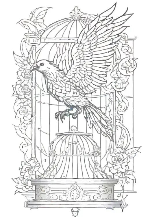 Small Pheonix Flying Out Of A Bird Cage