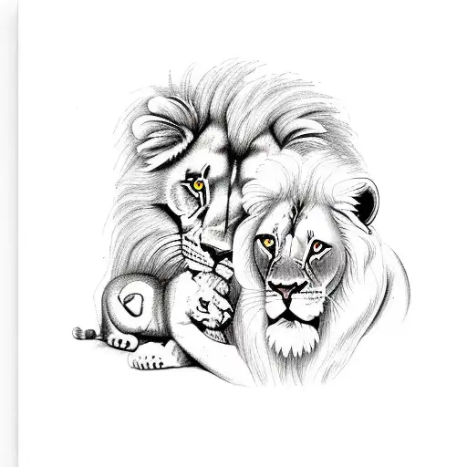 Lion And Lioness With Their Baby