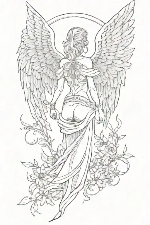 Silhouette Of A Shooting Angel From The Back From The Meadow