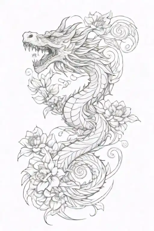 Uniqueness Power Dragon In Flowers