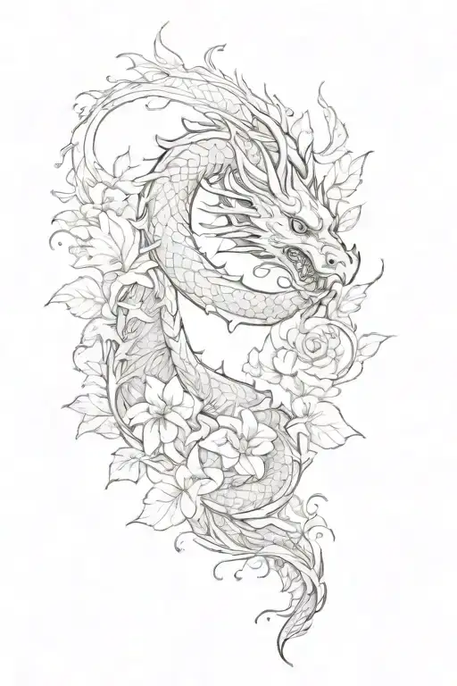 Uniqueness The Power Of The Dragon In Flowers And Leaves