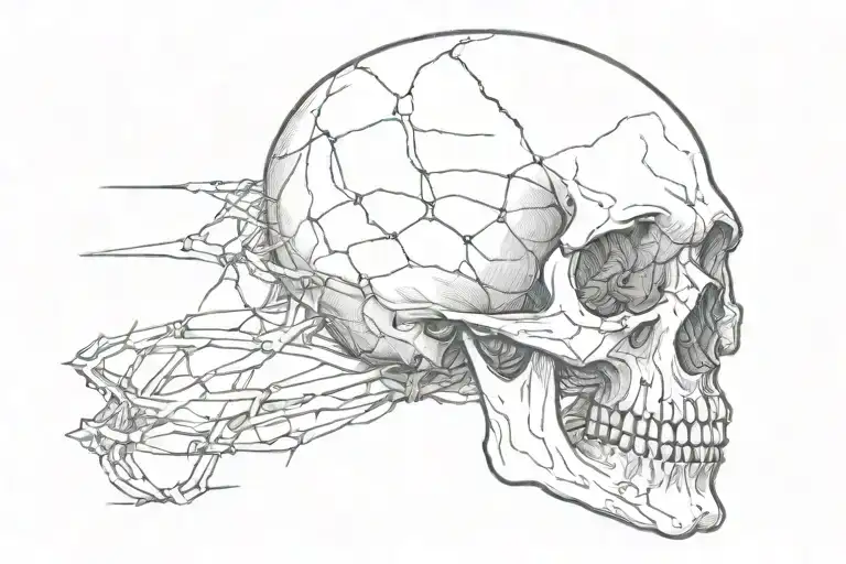 Skull With Its Lower Jaw Missing And Barbed Wire Wraped Around It