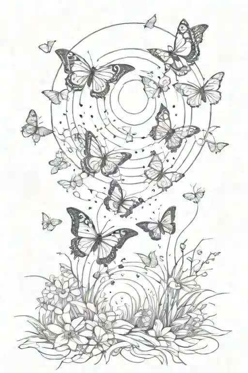 A Trail Of Delicate Butterflies Leading Towards A Glowing Sun In A Scenic Landscape