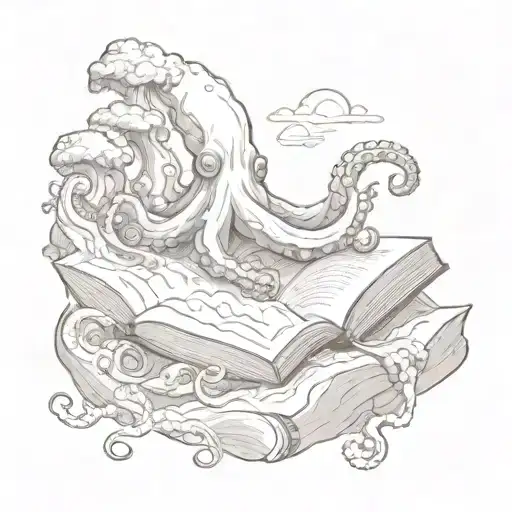 An Octopus Reading A Book In A Mountainous Landscape