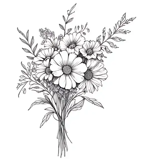 August And July Birth Flower Bouquet Fine Line