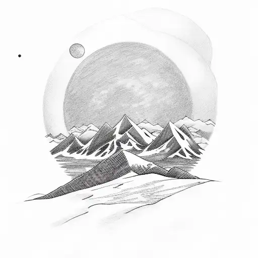 Boy Looking At The Moon With Mountains In Background