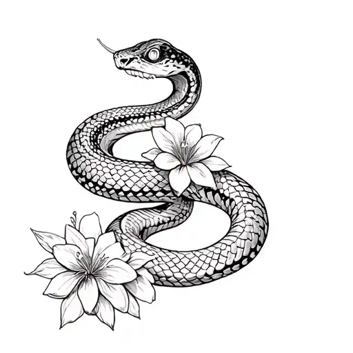 Wrap Around Snake Tattoo With Flowers