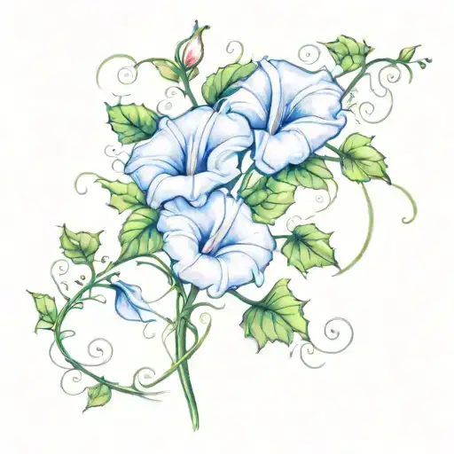 An Abstract Watercolor Design Of Morning Glory Vines Twisting Around A Paintbrush