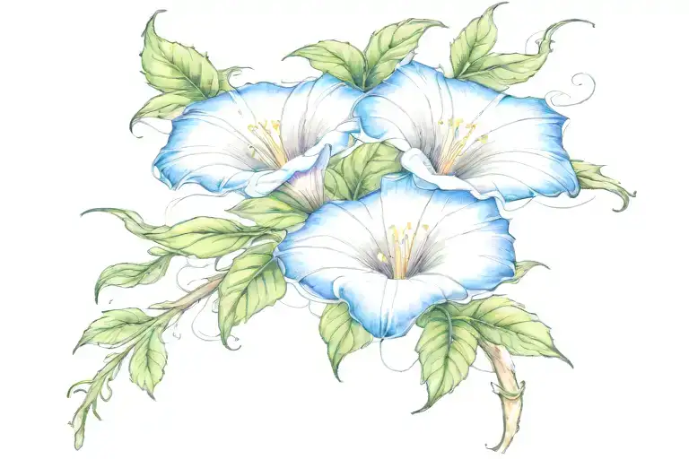 An Abstract Watercolor Design Of Morning Glory Vines Twisting Around A Paintbrush