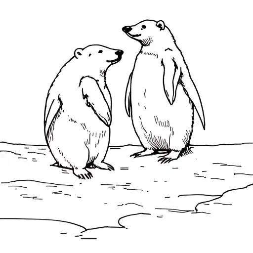 Simple Thin Line Polar Bear And Penguin Tattoo Design