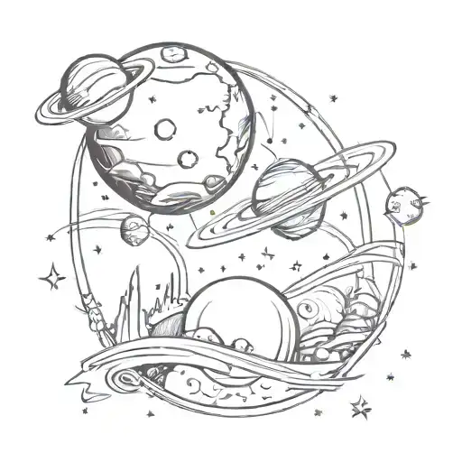 A Night Driving Inspired Tattoo With A Space Theme Incorporating Planets And Stars