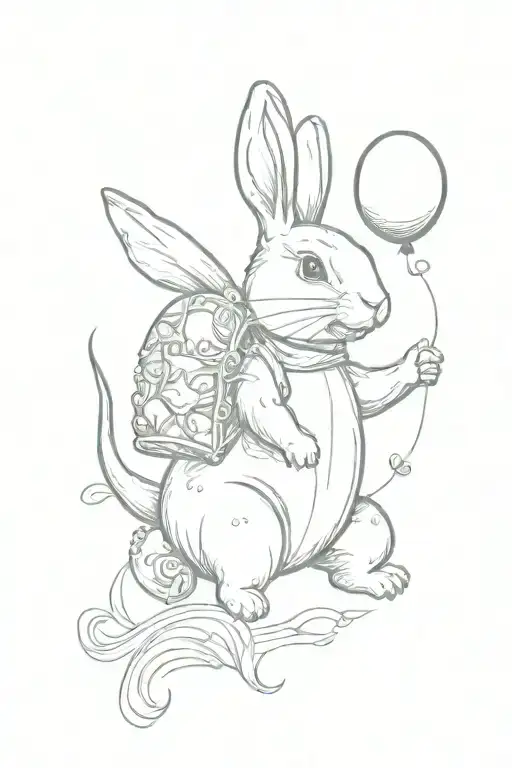 Bunny Holding Dinosaur Balloon Floating