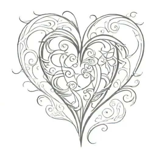 A Sketch-style Tattoo Of A Heart With Intricate Patterns And Details Representing Love And Passion
