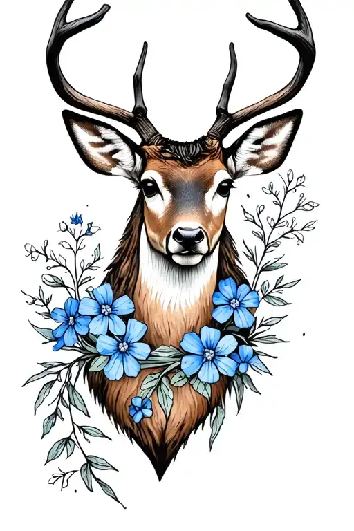 A Deer Intertwined With Forget Me Nots