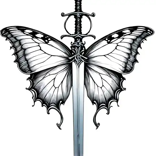 Sword And Butterfly Emerging Centrically In Symmetry