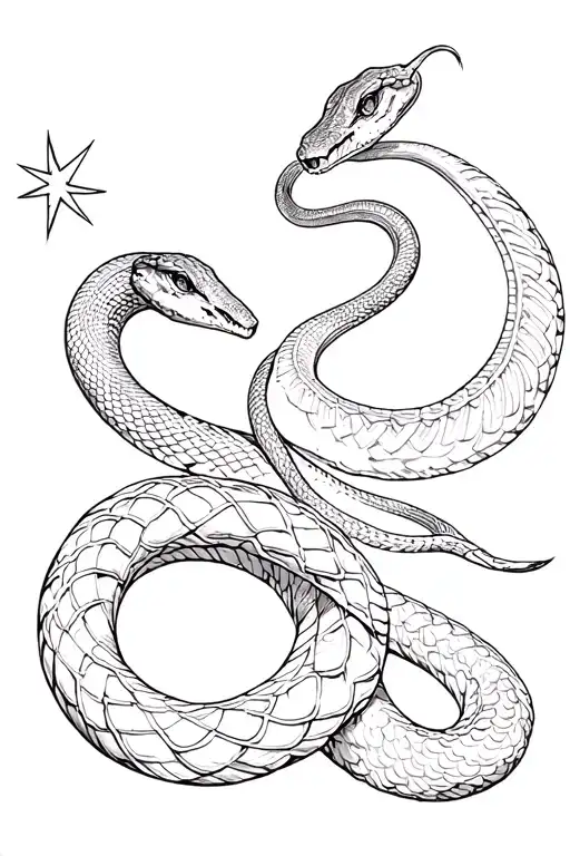 Snake Accompanied By A Line And A Star