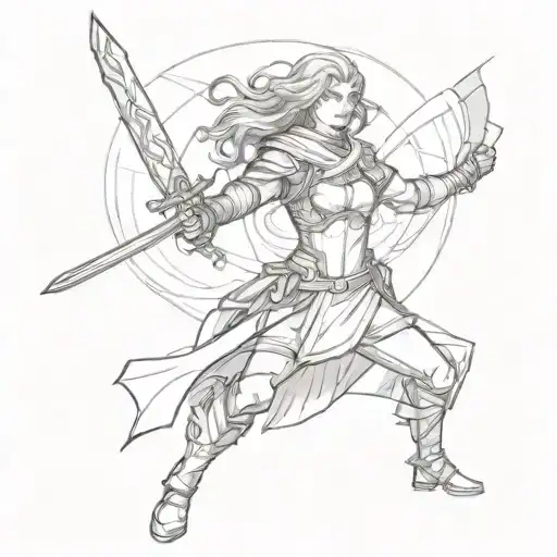 Fierce Female Fighter Wielding A Sword And Shield In A Dynamic Pose