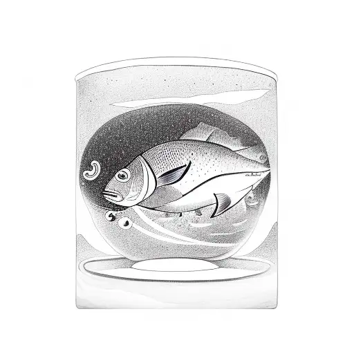 Two Traditional Deep Sea Divers Floating In A Fishbowl Black And White