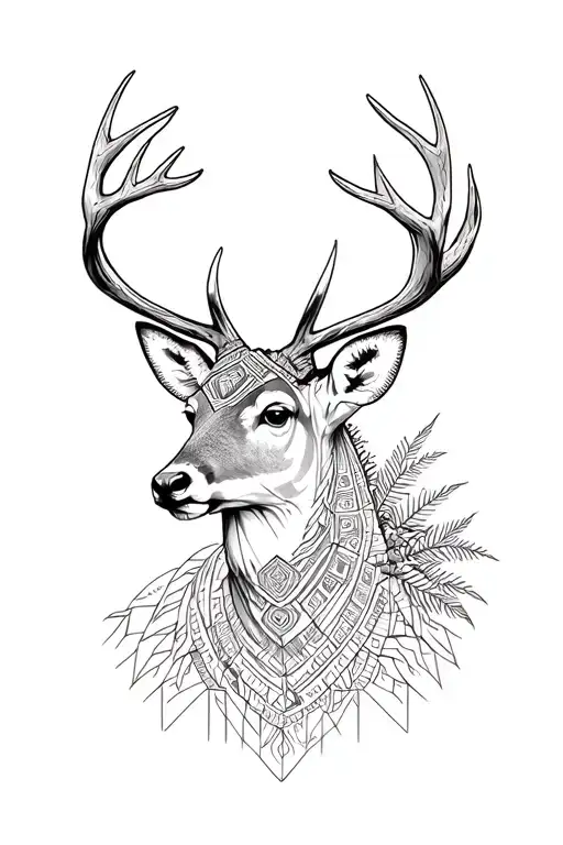 Deer Bust Spirit Animal Forest Moon Aztec Geometric Soft Look
