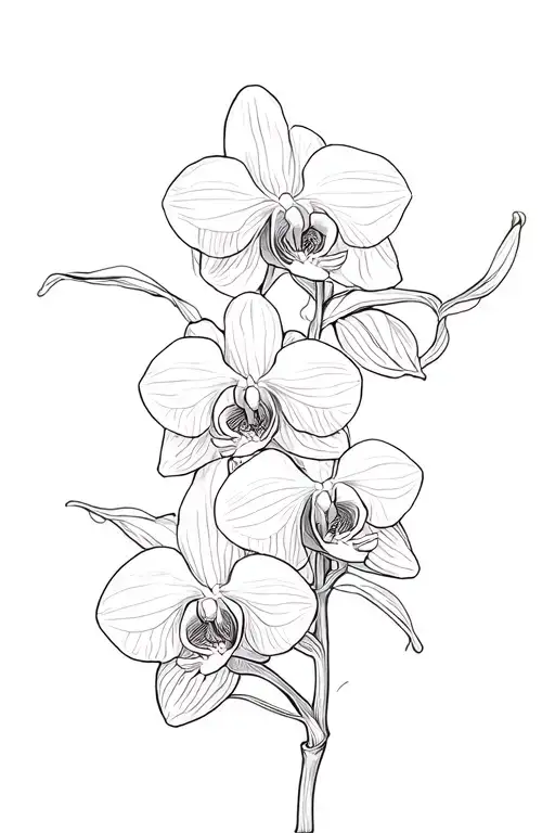 Orchids With Stem Saying Strength Thin Lined