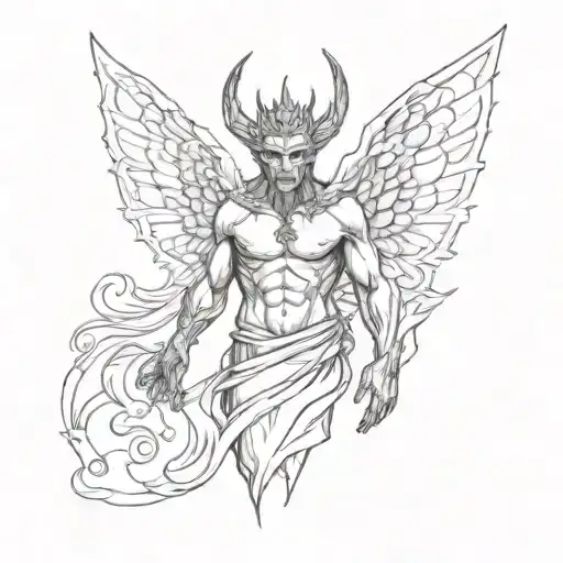 A Demon With Wings In The Form Of A Man With A Crown On His Head In Full Growth