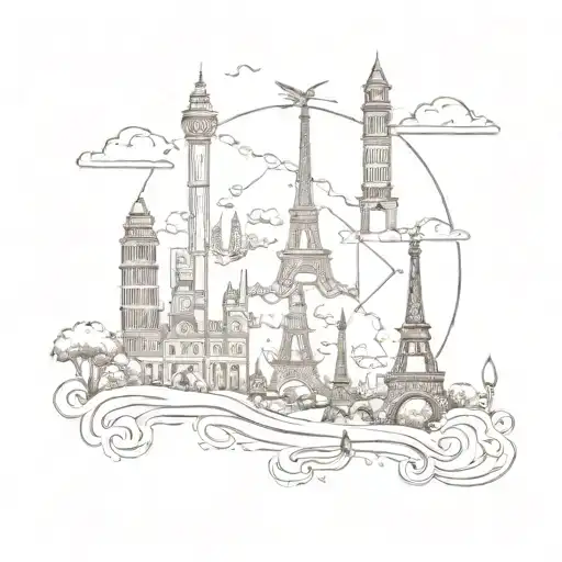A Travel Inspired Tattoo Showcasing Landmarks From Around The World