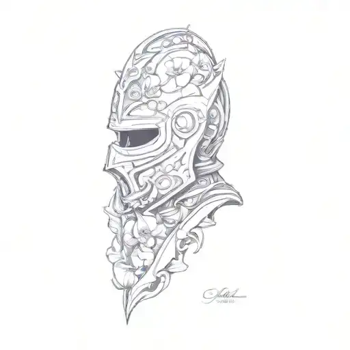 A Knight's Helmet With Orchid Emblem