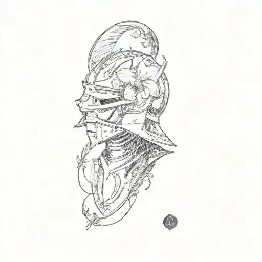 A Knight's Helmet With Orchid Emblem