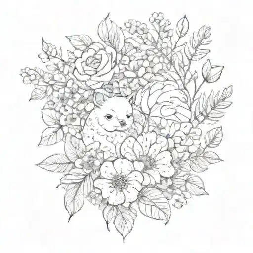 A Delicate Floral Design Incorporating Botanical Elements And Cute Animals