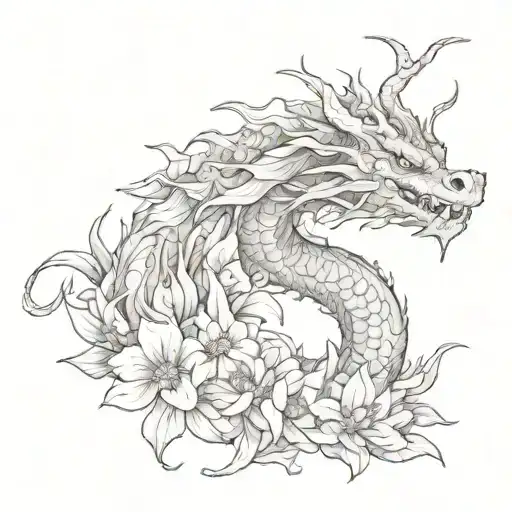 A Full Hand Dragon In Flowers Growing