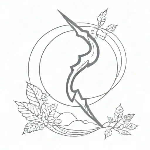 A Stylized Lightning Bolt Intertwined With Abstract Lines And Nature Elements