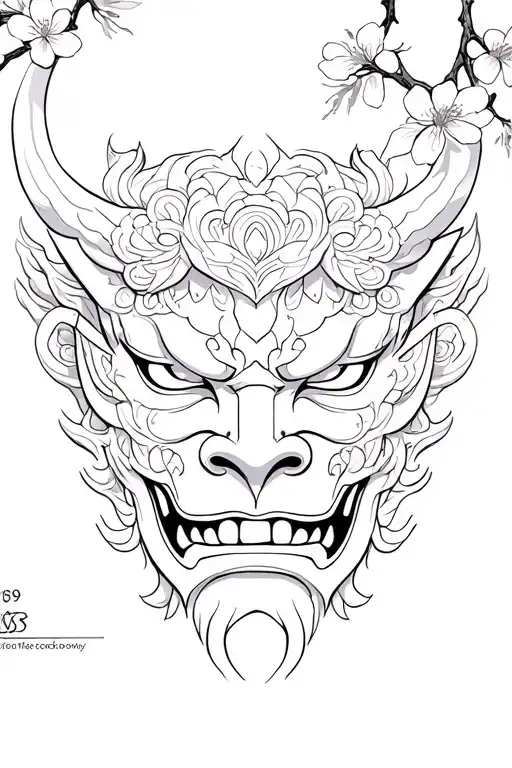 Oni Mask With Cherry Blossoms