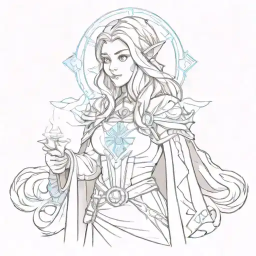 A Sketch Style Tattoo Of The Dota 2 Hero Crystal Maiden Casting A Spell