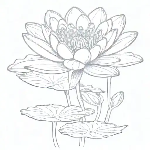 Water Lily Flower With Stem And Number 4 Leaf Clover