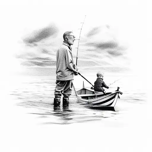 Grandad And Grandson Fishing On A Boat