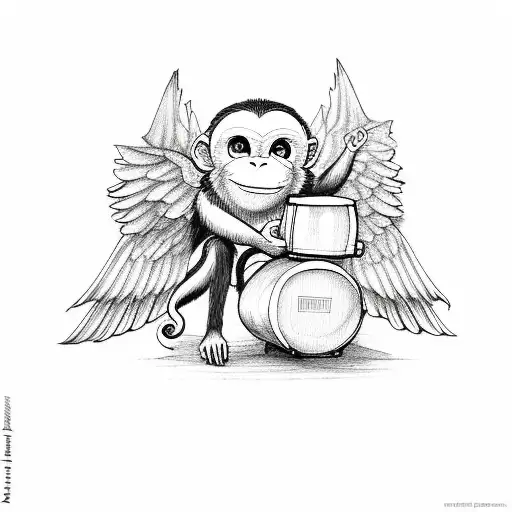 Monkey With Wings Playing The Drums