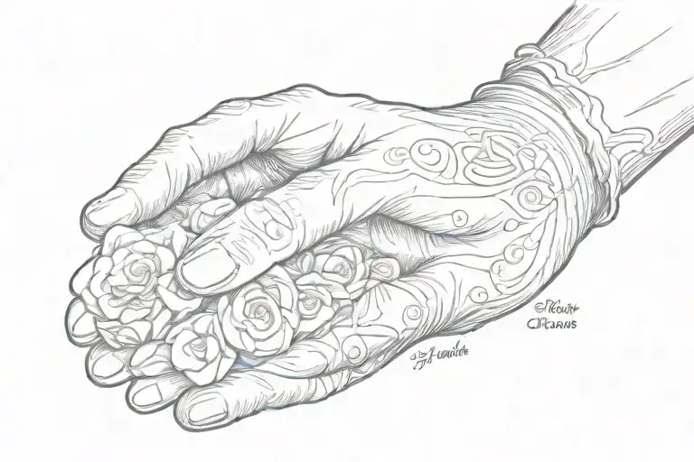 Grandmother Birth Date And Death Date Inscribed In Praying Hands