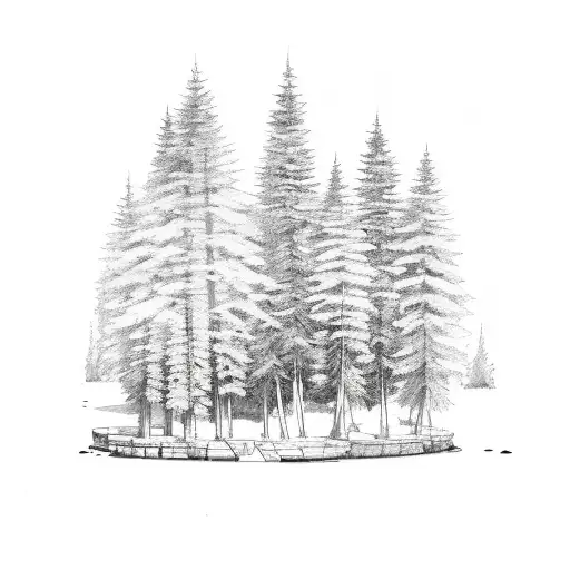 Pine Trees On The Side Of A River With A Waterfall