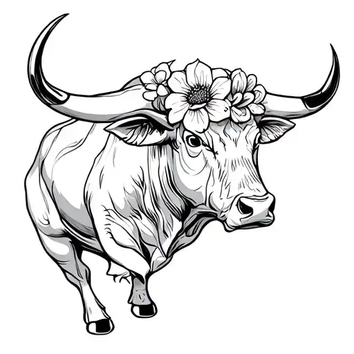 Bull With Flowers