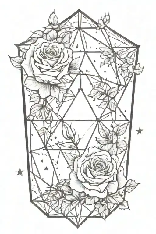 Tesseract With Roses And Stars Forming The Shape