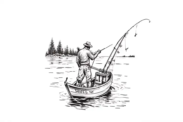 A Bicep Band Tattoo Of Fishing A Boat And The Outdoors