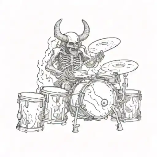 A Demonic Figure Playing A Drum Set Made Of Skulls And Bones In A Dark And Atmospheric Setting